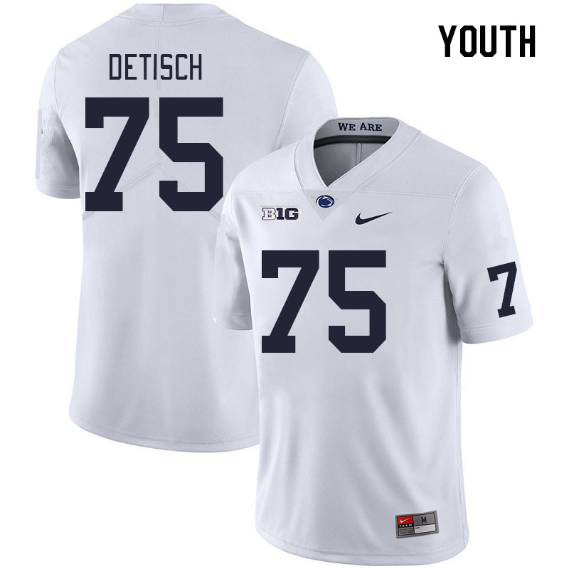 Youth #75 Matt Detisch Penn State Nittany Lions College Football Jerseys Stitched Sale-White - Click Image to Close